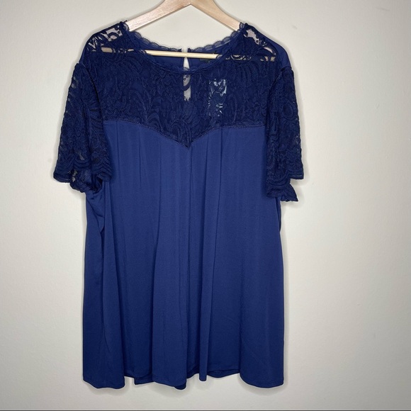 🆕 Torrid | Studio Knit Lace Yoke Crew Neck Top - Picture 2 of 5